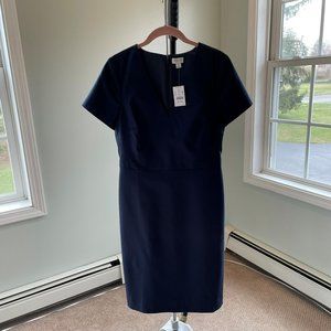 J. Crew Wear-to-Work NWT V-Neck Short Sleeve Navy Bue Dress in Size 6